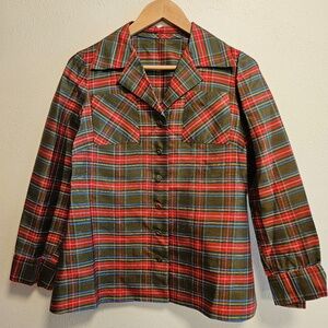 VINTAGE Silk Plaid Button Up